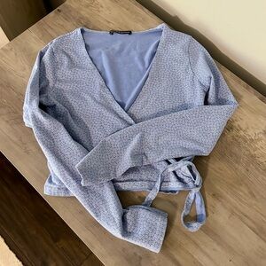 Brandy Melville Light Blue Patterned Wrap Top